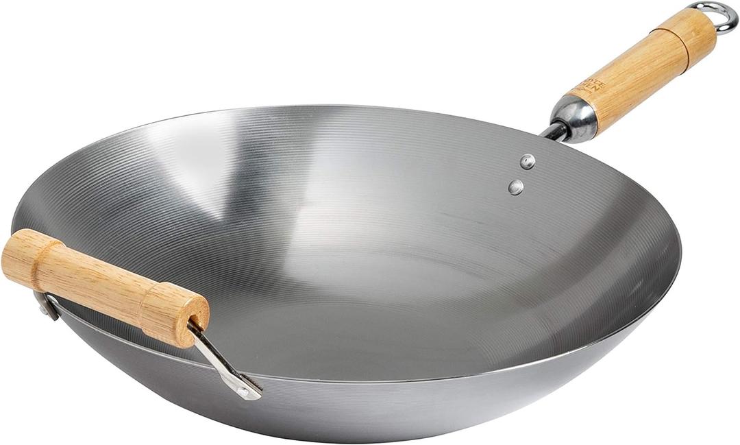 JOYCE CHEN Classic Series 14-Inch Round Bottom Carbon Steel Wok with Birch Handles