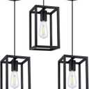 3 Pack 1 Light Adjustable Rustic Farmhouse Pendant Light with 5.7" Lantern Cage Mini Pendant Lighting Fixture Black Finish for Kitchen Island Cafe Bar