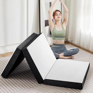 OLIXIS Tri-fold Memory Foam Mattress - 4 Inch Twin Size Portable Floor Bed, Foldable Mat for Kids and Adults, Collapsible and Washable Cover with CertiPUR-US Certified, for Travel & Camping & Yoga (White)
