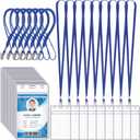 Marspark 100 Pcs ID Badge Holder with Lanyard Lanyards for ID Badges Resealable Flat Neck Name Tag with Clip Waterproof Plastic Clear Badges Bulk for School Office Supplies (Blue)
