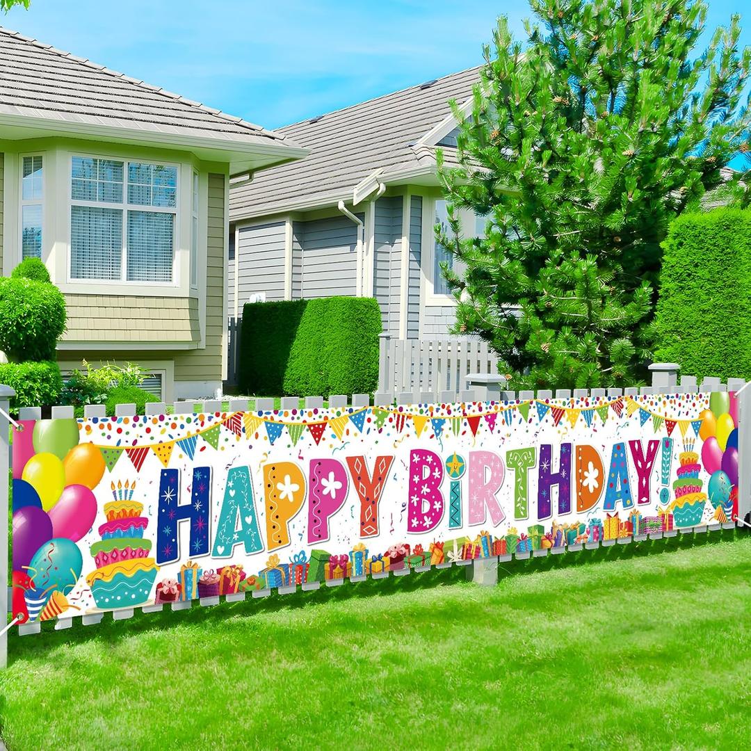 Colorful Birthday Decorations for Kids Rainbow Happy Birthday Yard Banner Large Colorful Banner Backdrop Sign for Boys Girls Party Supplies Indoor Outdoor Decor 118 x 16.69
