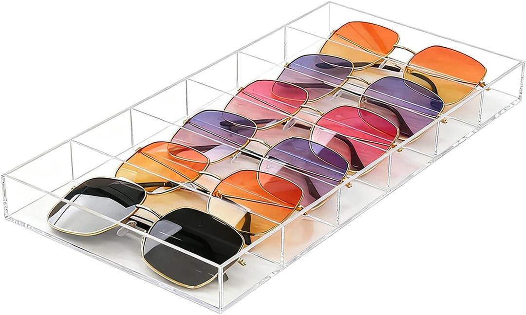 Acrylic Sunglasses Organizer, 6 Slot Clear Eyeglasses Storage Case, Stackable Eyewear Display Tray for Sunglasses, Eyewear, Jewelry, Makeup, Watch