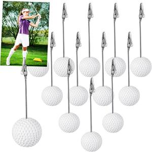Jetec 12 Pcs Resin Sports Ball Base Memo Clips with Alligator Wire Table Number Card Place Holders Photo Stand for Office Menu Wedding Party Events Decoration(Golf)