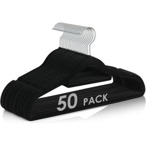 DUDUCOFU Velvet Hangers Non Slip Felt Hangers, 50 Pack Black Velvet Clothes Hangers Space Saving Slim with 360 Degree Swivel Hook for Suits Coats, Jackets, Pants, and Dress Clothes