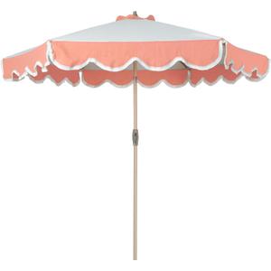 Tempera 9ft Scalloped Patio Umbrellas with Fringe, Market Umbrellas with Water-Resistant and Fade Resistant Canopy, 1.5" Wood Pole & Button Tilt,Beige Spliced Coral Red