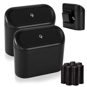 Ginsco 2 Pack Mini Car Can with Lid, Small Car Garbage Can, Cute Leakproof ABS Bin, Cars Accessories for Interior, Garbage Bin for Car, Home, Office with 120pcs Bags Black