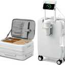 Hanke 20 Inch Expandable Carry On Luggage with Cup Holder 22x14x9 Airline Approved, Top Opening Hard Shell Suitcases with Wheels, Carry-On Travel Suitcase Trunk Luggage with Lock, Smoke White