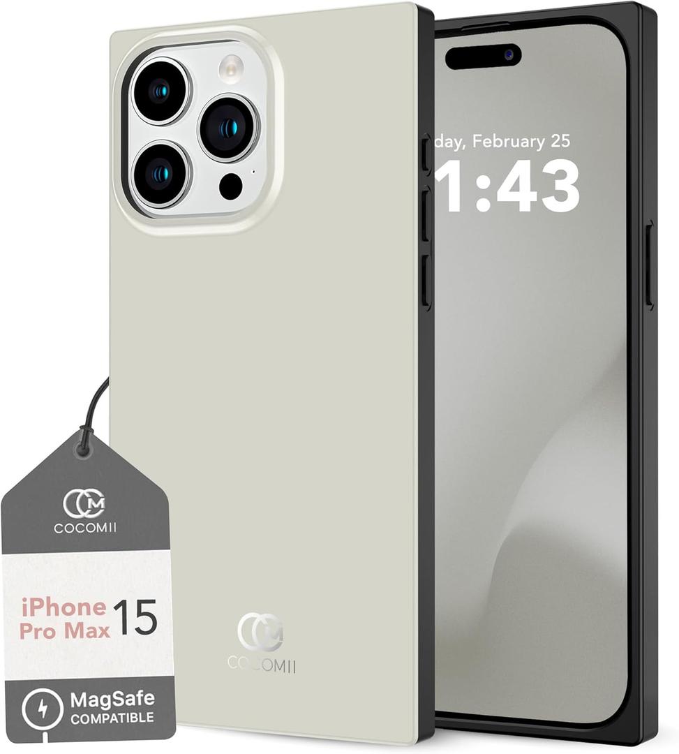 Cocomii - Rectangle Case Compatible with iPhone 15 Pro Max - Compatible with MagSafe, Solid Color, Fashionable Hues, Glossy, Magnetic Phone Case for iPhone 15 Pro Max 6.7 inch, Antique White