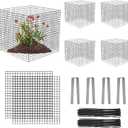 5 Pack Wire Plant Protectors Square Wire Plant Cages Mesh Plant Cage Chicken Wire Cloche with 20 Ground Stakes and 100 Nylon Ties Protect Plants, Garden,Shrubs and Vegetables from Animals, 12x12 inch
