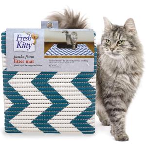 Fresh Kitty Durable XL Jumbo Foam Litter Mat  Phthalate and BPA Free, Water Resistant, Traps Litter from Box, Scatter Control, Easy Clean Mats  Chevron, Blue/White Chevron (9035) (One Pack)