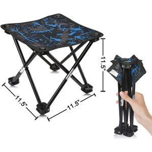 Folding Camping Stool Portable Chair Mini Foldable Stool for Adults Fishing Hiking Gardening and Beach with Carry Bag (Camouflage) (Blue)