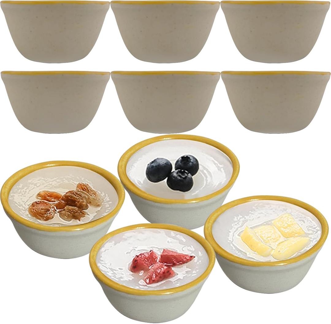 Small Earthenware Ramekins Custard Bowls, 10 Pack Mini Dipping Sauce Cups Pinch Bowl, Little Kitchen Condiment Ingredient Prep Salad Dishes, Dishwasher Microwave Freezer Safe
