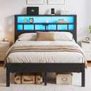 Full Size Bed Frame with Charging Station and LED