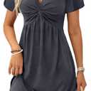 Acelitt Womens Casual Summer Twist Front V Neck Short Sleeve Mini Dress, XL (Gray)