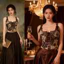 IZUS Women Renaissance Bustier-Corset-Tops Vintage Lace-up Floral-Jacquard Bodice Push-Up Shapewear-Crop-Top, L