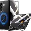 [All-in-One Design Case for Samsung Galaxy Z Fold 7: Compatible with MagSafe, Leather Back Cover with 360 Rotatable Ring Holder, Shockproof Protective Case for Fold 7 Black