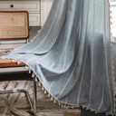 Curtains for Bedroom Living Room Kitchen, Semi Blackout Linen Farmhouse Shabby Chic Tassels Window Treatment Bohemian Embroidery Drape, Rod Pocket 1 Panel 52" W x 90" L, Greyish Blue