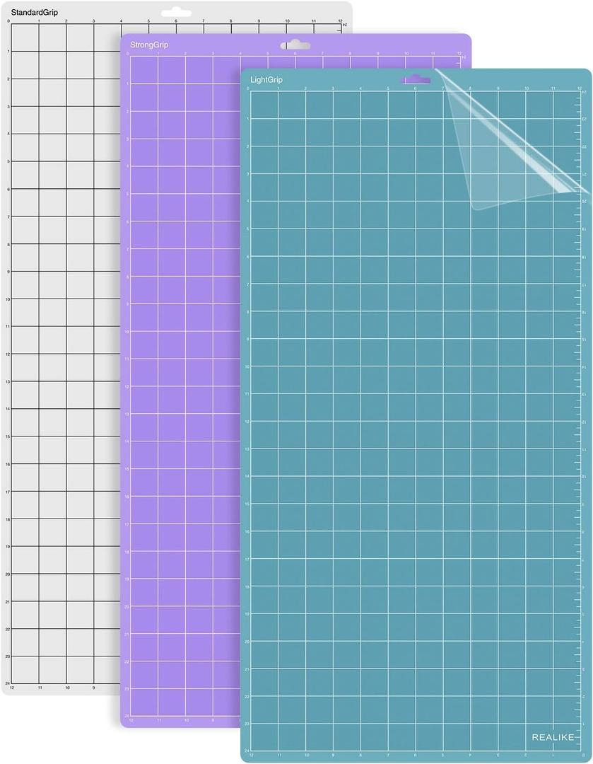 REALIKE 12x24 Cutting Mat for Silhouette Cameo 5/4/3/2/1(3 Mats - StandardGrip, LightGrip, StrongGrip), Variety Adhesive Cricket Cut Mats Replacement Accessories for Silhouette Cameo