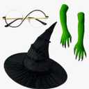 Halloween Witch Costume Set – Witch Hat, Green Claw Gloves & Glasses – 4pcs Dress-Up Kit for Cosplay & Party Fun