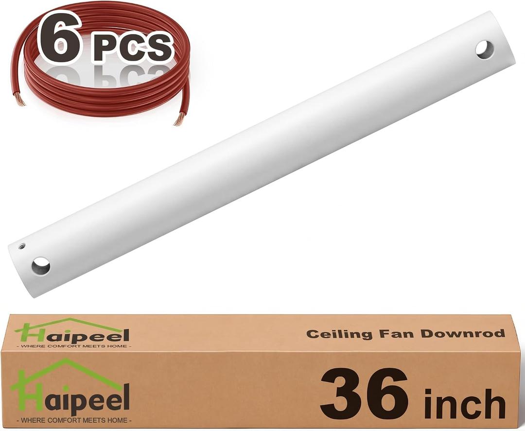 Haipeel 36 Inch Ceiling Fan Downrod, 3 FT Extension Rod with Extended Cord, 1 Inch Diameter Not Threaded Downrod for Ceiling Fan, Heavy Duty Ceiling Fan Accessories (White)