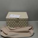 Vee Jewelry Box, 3-Layer Jewelry Case Diamond Quilted Leather Jewelry Organiser with Drawers,Jewelry Storage with big Mirror,Multipurpose Use with Key Lock,Gift Idea (beige, Large-13.39*10.04*8.66in)