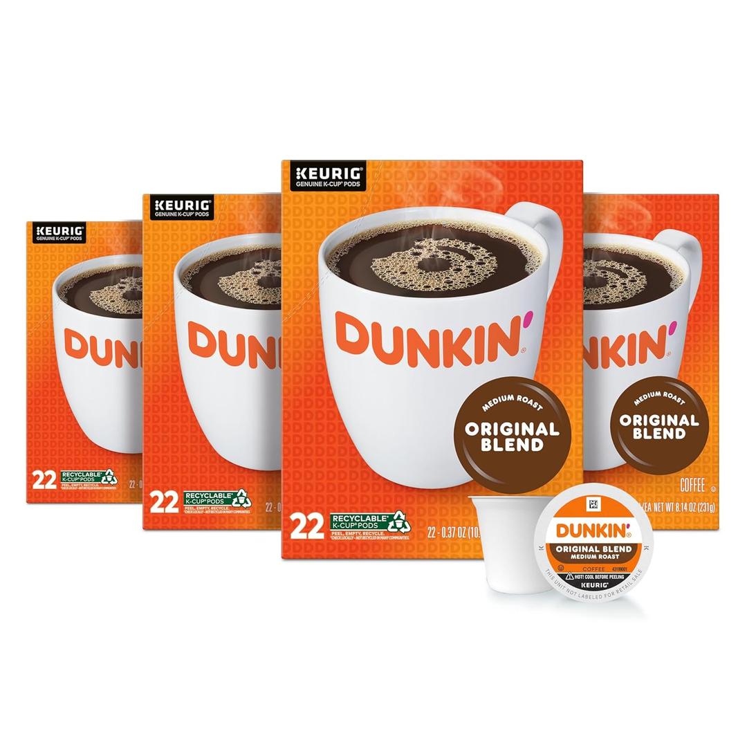 Dunkin' Original Blend Coffee, Medium Roast, K-Cup Pods, 22 Count Boxes (Pack of 4) BBD:08-17-25