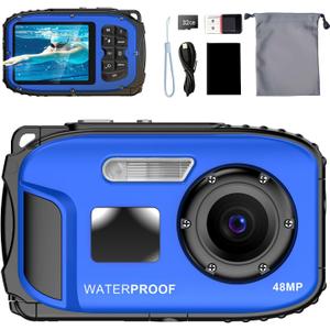 Underwater Floating Digital Camera 48MP HD Bare-Body Waterproof Camera, No Case Needed for Underwater Fun & Childhood Memories (Blue)