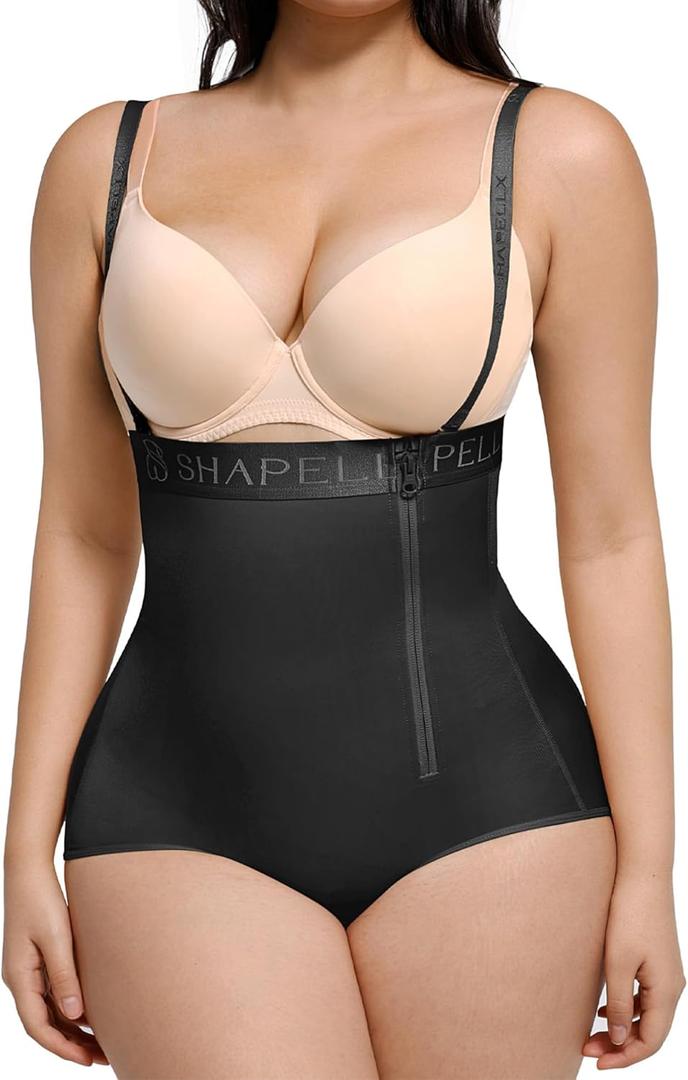 SHAPELLX Tummy Control Shapewear for Women Fajas Colombianas Body Shaper Side Zipper High Waisted Panties (6X-Large Black)