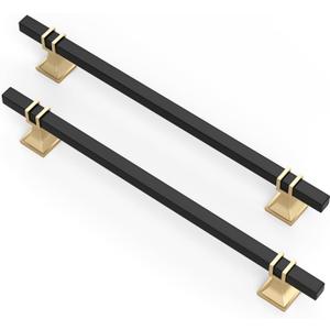 10 Pack 8 Inch Black and Gold Cabinet Pulls Kitchen Cabinet Handles, Black and Gold Cabinet Handles Square Dresser Drawer Pulls Kitchen Cabinet Hardware (8 inch (204mm) hole center, Black & Matte Gold)