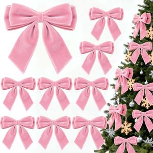 24Pcs Velvet Bows for Christmas Tree, Pink Bows Christmas Decorations with Twist Tie, Bulk Lovely Cute Velvet Ornaments for Wreath Garland Gift Wrapping Wedding Champagne Parties Decor, 6*6in