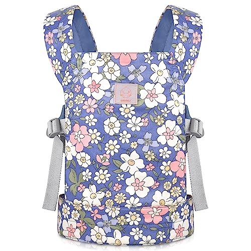 GAGAKU Kids Baby Doll Carrier for Reborn Baby Dolls, Toy Realistic Dolls Accessories for Little Girls Toddlers Aged 3+ Years Old - Blue Flowers