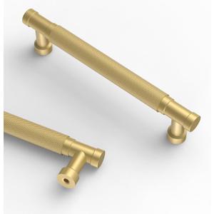Asidrama 10 Pack 5 Inch(128mm) Brushed Gold Cabinet Pulls Knurled Kitchen Cabinet Handles, Cabinet Pulls Kitchen Cabinet Hardware for Cupboard Drawer Pulls (5" Hole Center)