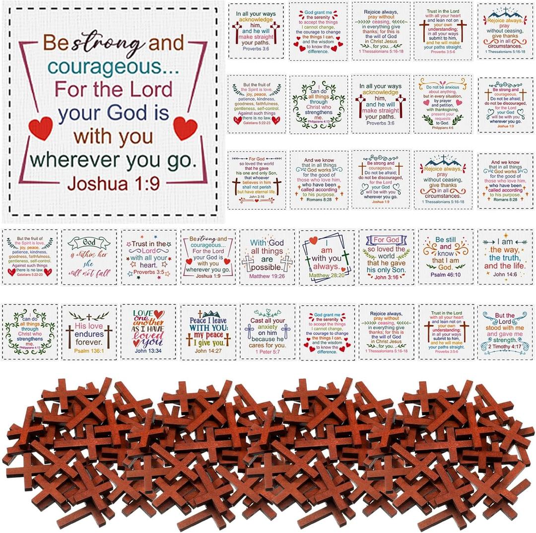 38 Set Pocket Prayer Quilt Panel Squares DIY Prayer Cloth with Small Wooden Crosses Mini Scripture Pocket Quilt for Women Religious Mother's Day Baptism Reward Gifts(Classic,Brown)