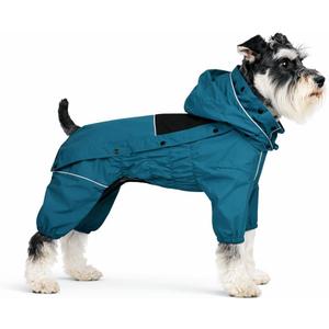 LOVELONGLONG Waterproof Dog Raincoat with Removable Hood  Outdoor Full Body Dog Jacket, Windproof Snowproof Shell Suit  All Season Pet Rain Gear Ocean Teal S (S (Back 11.5"))