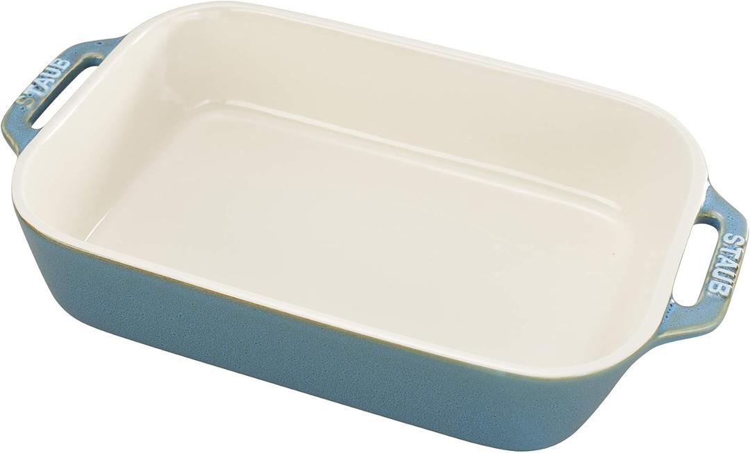 STAUB Ceramics Rectangular Baking Dish, 10.5x7.5-inch, Rustic Turquoise