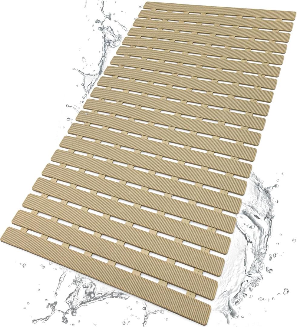 BEMISO Shower Mat Non Slip Bathtub Mat with Suction Cups and Drain Holes 27.5 x15.7 Inch Bath Mat for Tub & Shower.Easy Dry,Easy to Cut,Eco-Friendly