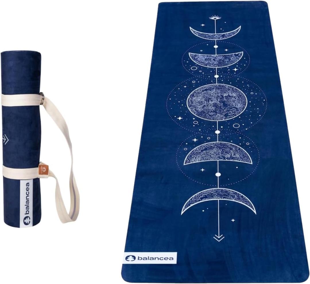 Yoga Mat With Strap 5mm Non Slip Suede & TPE - Eco-Friendly Fitness & Exercise Mat for Home Gym, Pilates, Hot Yoga, and Meditation - Lightweight Durable 72 x 24 inch Workout Mat for Women, Men