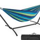 DUMOS Double Hammock with Space Saving Stand, Heavy Duty Steel Frame, Portable for Outside & Indoor Use, 450lbs Capacity, Easy Assembly, Carrying Bag Included, Blue (96IN)