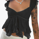 Women Lace Tank Top Cap Sleeve Vintage Floral Sheer Blouse L