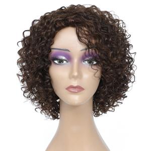 HUA Short Curly Human Hair Wigs for Black Women Highlights Brown Color Kinky Curly Wigs for White/Black Women 8 Inch Brazilian Short Human Hair Wigs for Black Women Wear And Go Glueless Wig