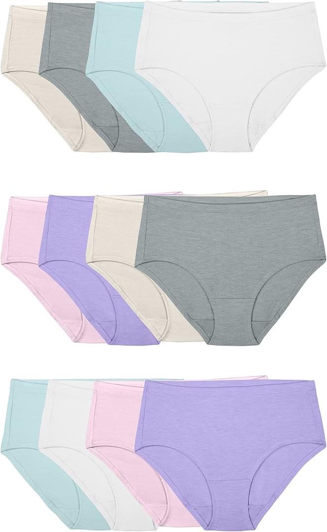 Fruit of the Loom Women's Modal Underwear, Low Rise Brief-12 Pack-Purple/Cashmere/Grey, 5