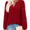 Uhiger Red Long Sleeve Shirt Women V Neck Top Dressy Casual Business Casual Outfits Plus Size Holiday Tops Vacation Outfits