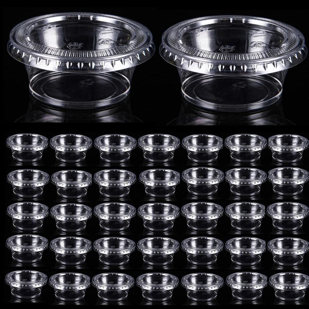 400 Pack 0.5 Oz Disposable Portion Sauce Cups with Lids, Clear Condiment Containers with Lids, Jello Shot Souffle Cups, Sampling Tasting Cups for for Parties and Events, Communion