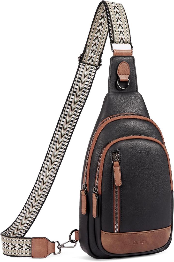 CLUCI Crossbody Bags for Women Men,Leather Sling Bag Cross Body Backpack for Woman Gifts for Women Birthday Unique (0-0 Black With Brown)