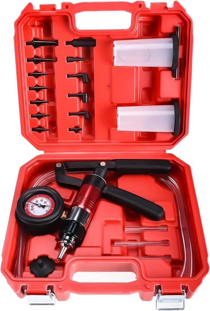 8MILELAKE 21pcs Handheld Vacuum Pump Set Tester Compatible for Automotive with Adapters Brake Bleeder Test Kit