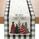Christmas Trees Buffalo Plaid Table Runner 13x72 Inch, Merry Christmas Snowflakes Winter Kitchen Dining Table Decoration for Home Party Decor