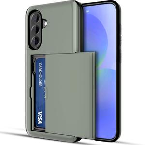 Jiunai for Samsung Galaxy A36 5G Case, Wallet Card Holder for 2 Cards License IDs CC, Hidden Slide Pocket Protective Phone Cover for Samsung Galaxy A36 6.7 inch 2025 Men Women Green