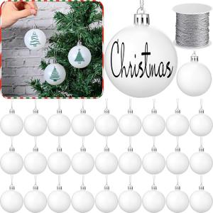 Wettarn 100 Pcs 2.36 Inch Christmas Ball Ornaments with Lid Rope Blank Plastic Hanging Christmas Tree Fillable Balls Ornament for DIY Crafts Xmas Holiday Party Decoration, White
