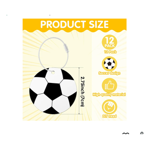 12 Pcs Soccer Luggage Tags for Suitcases Travel Suitcase Labels with Metal Ring 2.75in Soccer Keychain PVC Name Id and DIY Pocket Hug Card Backpack Charm for Men Women Travel Bag Suitcase