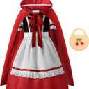 Girls Costume for Girls Deluxe Costume Halloween Dress with Cloak,Apron, Bag (10-12/150, Red)